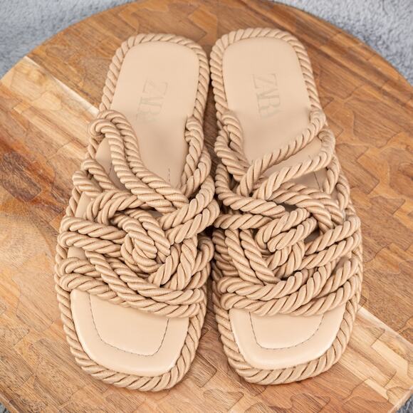 ZARA Beige Rope Sandals Women’s Size EU 42 / US 11 - Picture 3 of 7